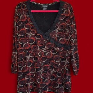 Elegant Black and Red Patterned Blouse